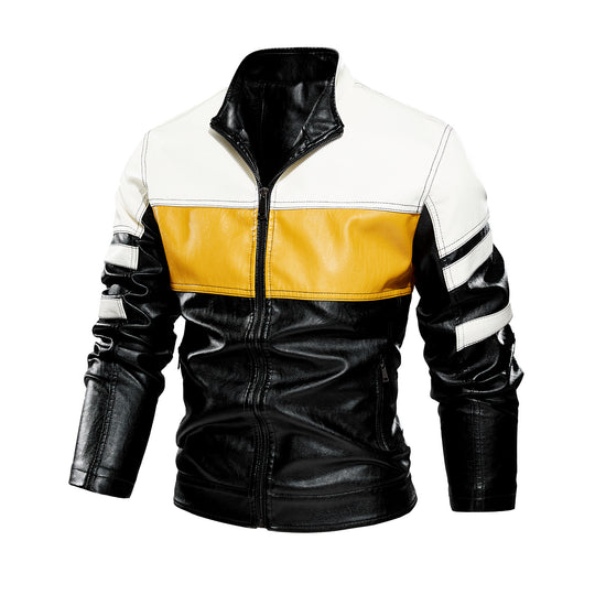 Herren modische Bikerjacke imitat mit kontrastierenden Farbpanelen R&B