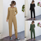 Damen lässiger Jumpsuit mit praktischen Taschen und elegantem Knopfdesign R&B