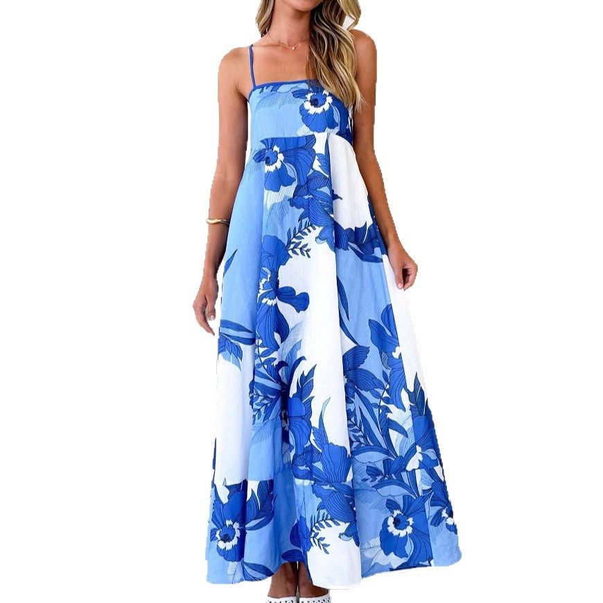 Damen Maxikleid mit filigranem Blumenmuster und schmalen Trägern R&B