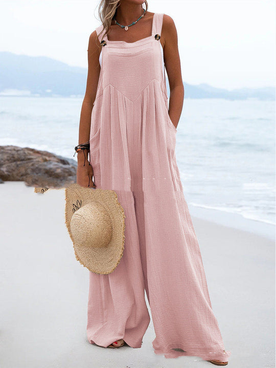 Damen luftiger Jumpsuit mit praktischen Taschen und verstellbaren Trägern R&B