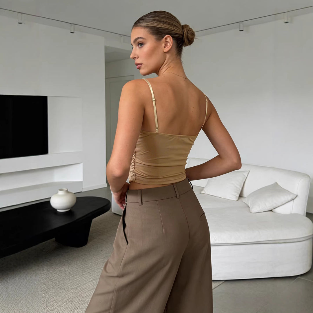 Damen Trendy Drapiertes Oberteil mit feiner Goldapplikation R&B