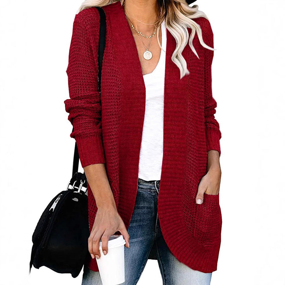 Damen legerer Strickmantel mit Taschen und offenen Front R&B