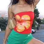Damen Bandeau-Top mit stilvollem Blumendruck und elastischem Bund R&B