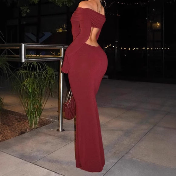 Damen Off-Shoulder Maxikleid mit kreativen Cut-Out-Details und figurbetontem Design R&B