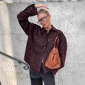 Damen Modische Suede Oversized Hemdjacke mit praktischen Taschen R&B
