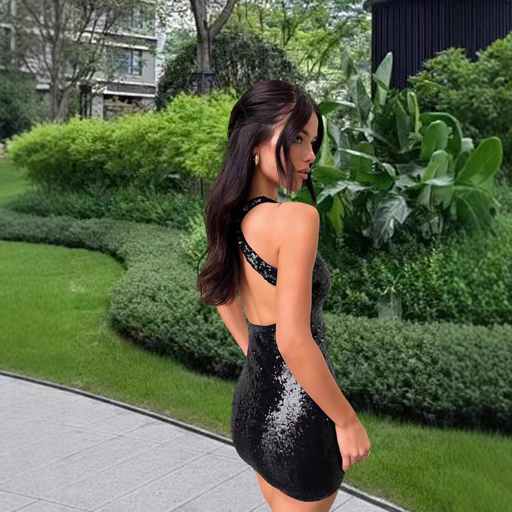 Damen Glitzerndes Minikleid mit schimmerndem Obermaterial und racerback Design R&B