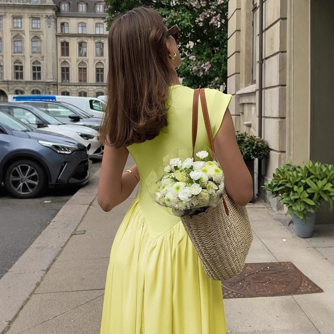 Damen Langes figurumspielendes Sommerkleid mit Längsnaht und elegantem Bund R&B
