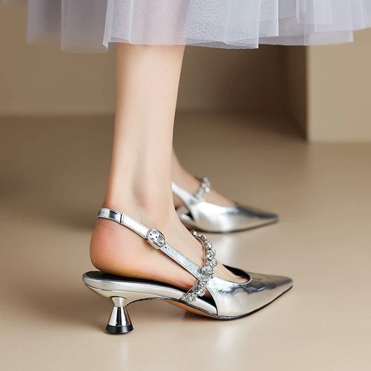 Damen Slingback-Pumps mit glamourösem Strass-Detail