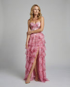 Abendkleid lang trägerlos mit Schlitz