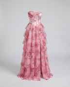 Abendkleid lang trägerlos mit Schlitz