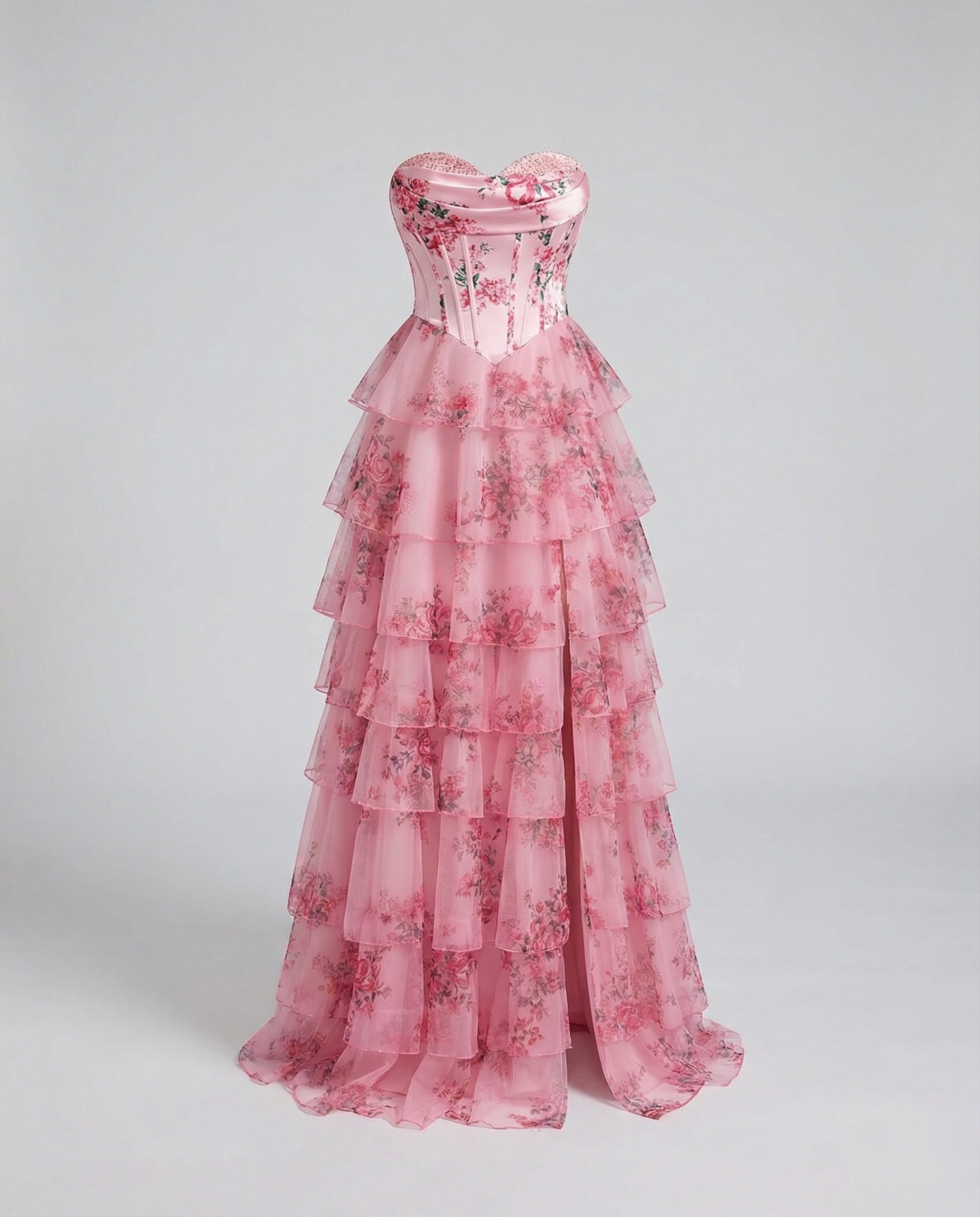 Abendkleid lang trägerlos mit Schlitz