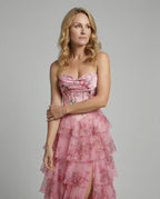 Abendkleid lang trägerlos mit Schlitz