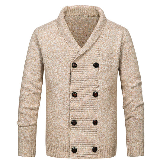 Herren hochwertige Strickjacke mit großem Revers und Knopfdetail R&B