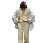 Damen Blumenmuster Übergröße Daunenjacke R&B