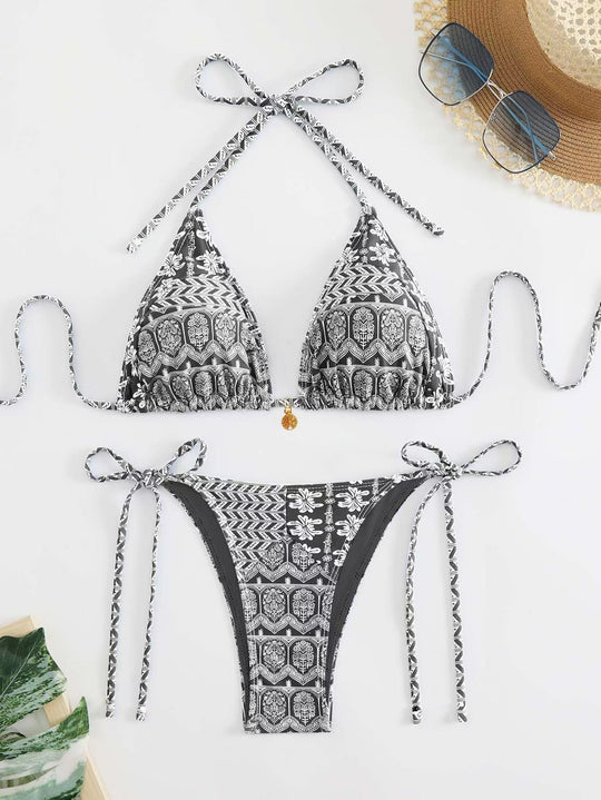 Damen Triangel-Bikini-Set mit verspieltem Blumenmuster R&B