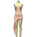 Damen Elegantes Hochgeschlossenes Strandkleid aus durchsichtigem Netzmaterial mit asymmetrischem Saum R&B