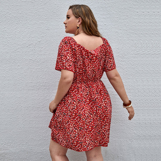 Damen Blütensommerkleid mit V-Ausschnitt und lockeren Ärmeln R&B