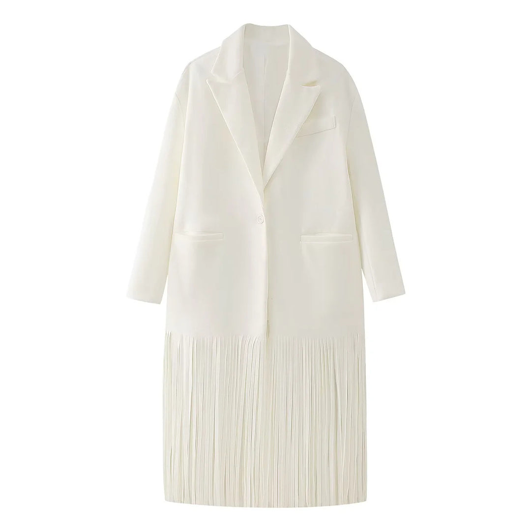 Damen elegante Longjacke mit fransigen Details R&B