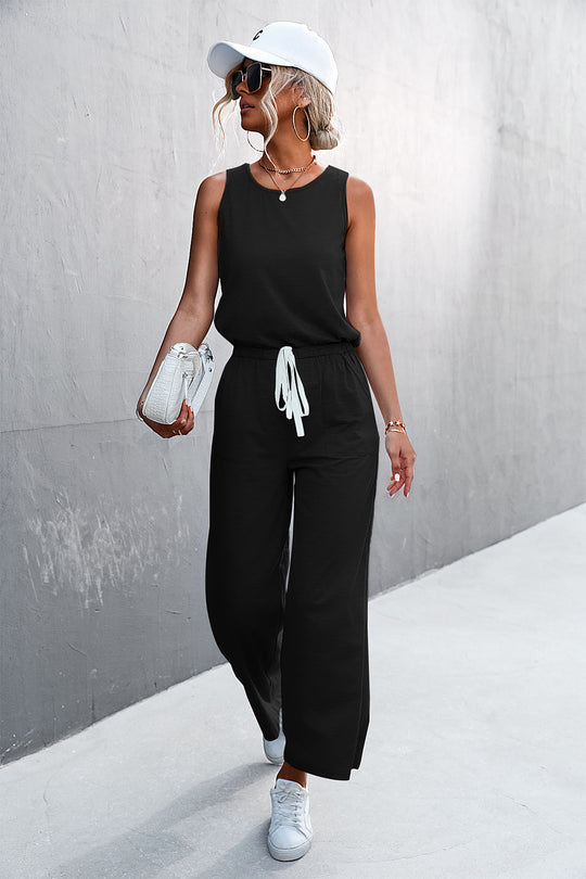 Damen luftiger Jumpsuit mit weitem Bein und elastischem Taillenzug R&B