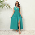 Damen Elegantes Maxikleid mit asymmetrischem Ausschnitt und hohem Schlitz R&B