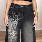 Damen Weite Denim-Hose mit auffälligem grafischem Druck R&B