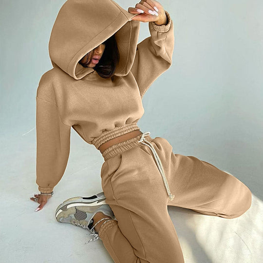 Damen modisches Set aus lässigem Hoodie mit elastischem Bund und Freizeit-Hose R&B