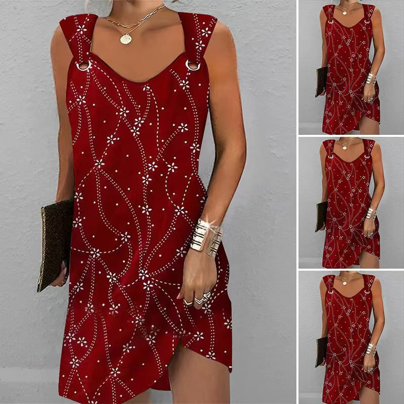 Damen nan ärmelloses Träger-Minikleid mit Zierösen, floralem Punktmuster und asymmetrischem Saum R&B