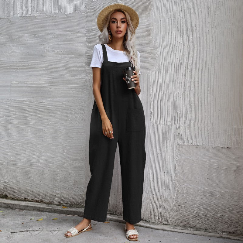 Damen Lässiger Jumpsuit mit praktischen Taschen und verstellbaren Trägern R&B