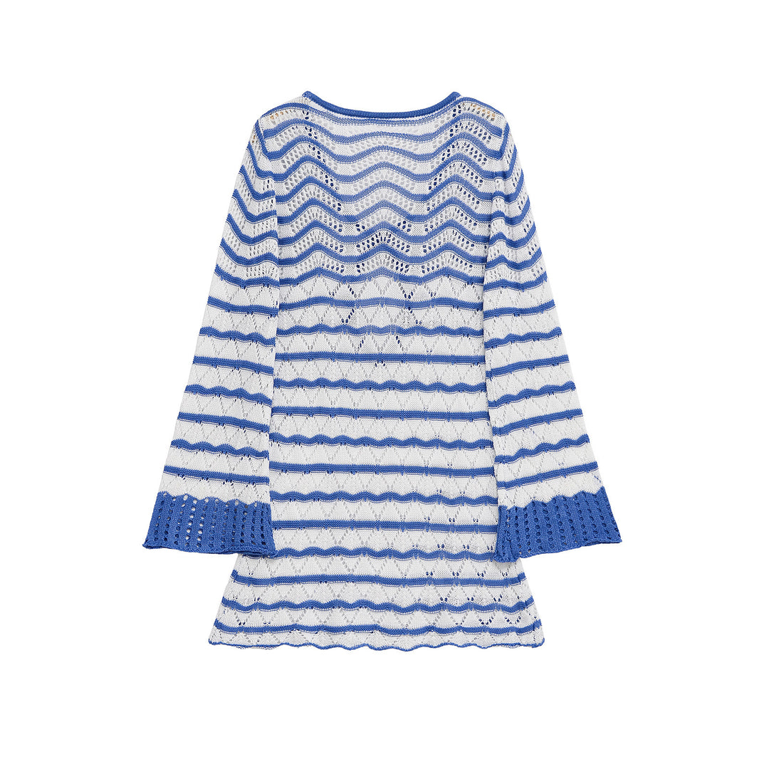 Damen Strickoberteil mit modernem Wellenmuster und schickem Cut-Out R&B