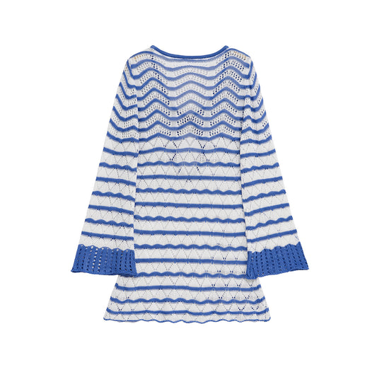 Damen Strickoberteil mit modernem Wellenmuster und schickem Cut-Out R&B