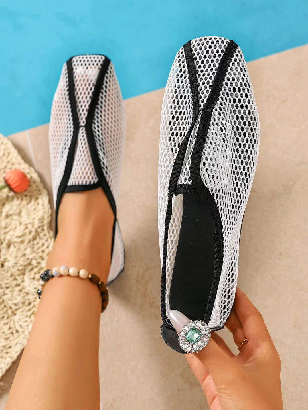 Damen atmungsaktive Mesh-Ballerinas mit funkelndem Akzent R&B