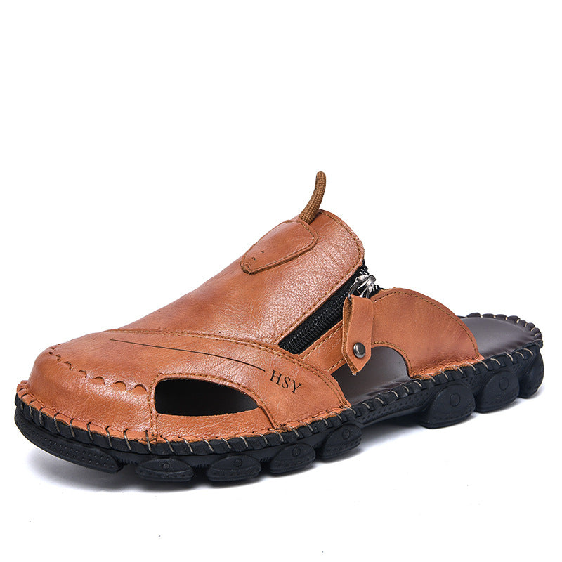 Herren Bequeme Leder-Sandalen mit praktischem Reißverschluss R&B