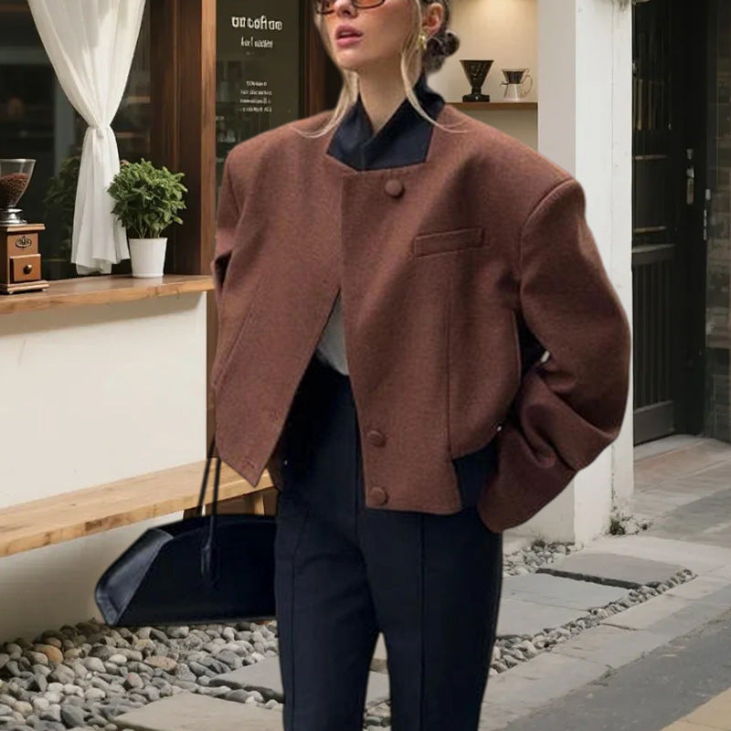Damen Oversized Wolljacke mit hohem Kragen und modernem Schnitt R&B