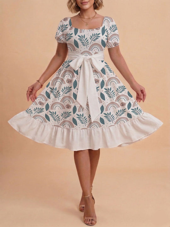 Damen Verspieltes Maxikleid mit Bärenmuster und taillierbarem Band R&B