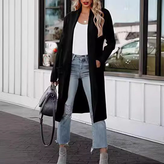 Damen lässiger Cardigan mit langen Ärmeln und praktischen Taschen R&B