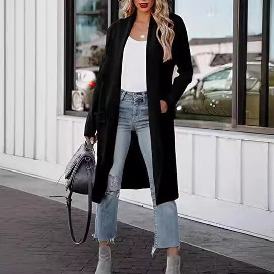 Damen lässiger Cardigan mit langen Ärmeln und praktischen Taschen R&B