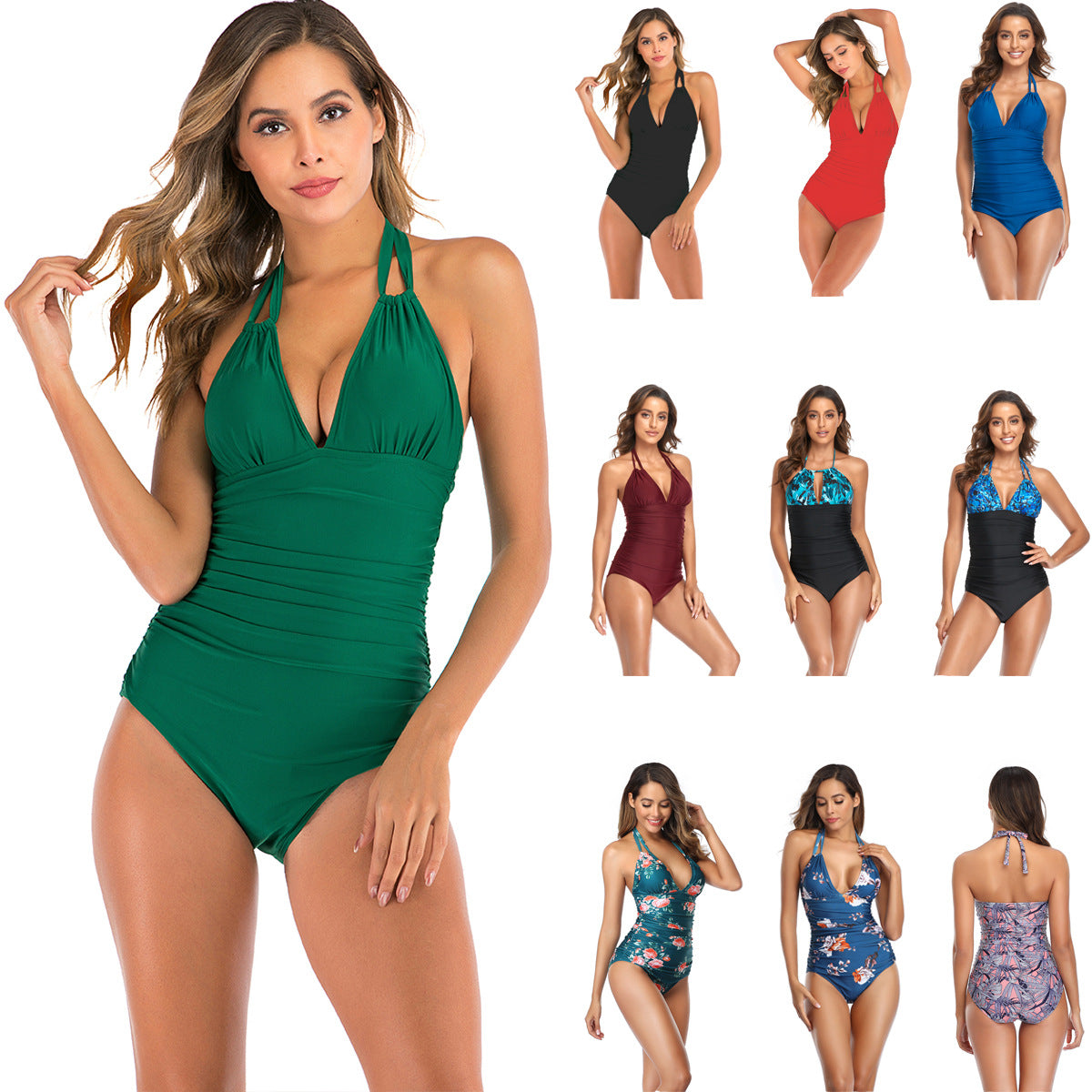 Damen Einteiler Badeanzug mit figurformendem Design und V-Ausschnitt R&B