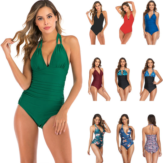 Damen Einteiler Badeanzug mit figurformendem Design und V-Ausschnitt R&B