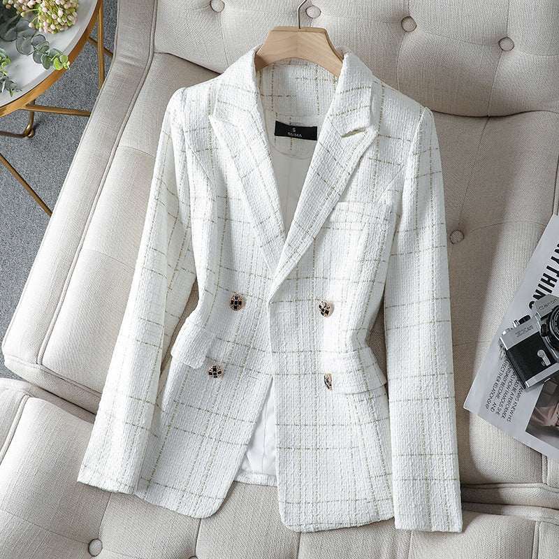 R&B | Blazer Figurschneider Tweed Textur Doppelreiher Karomuster