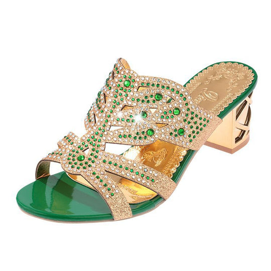 Damen elegante Sandaletten mit Glitzerakzenten und komfortablem Blockabsatz R&B