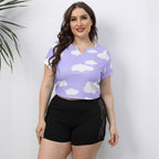 Damen cropped T-Shirt mit Wolkenmuster und elastischem Bund R&B