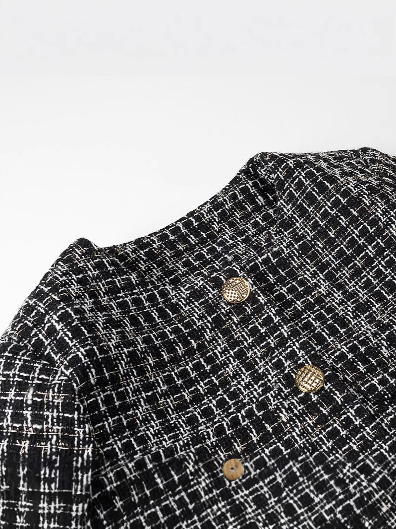 Damen elegante Tweed-Jacke mit goldenen Knöpfen R&B