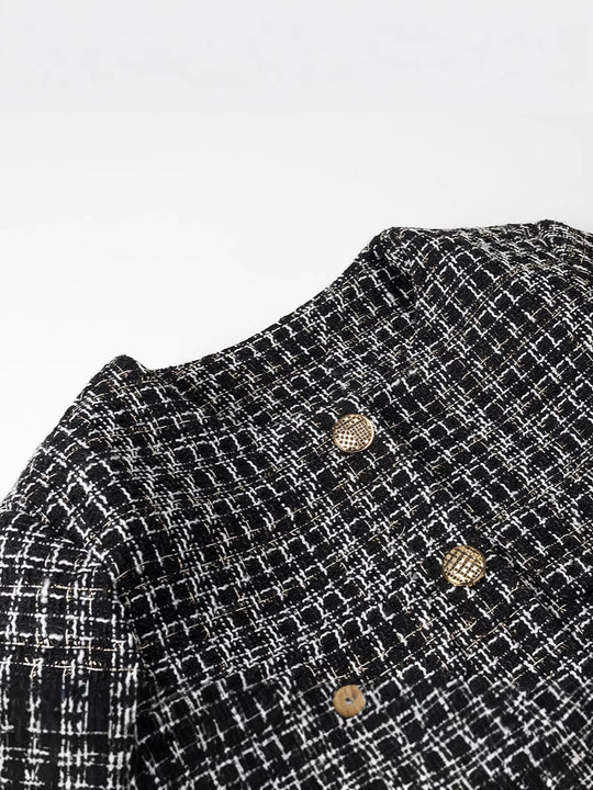 Damen elegante Tweed-Jacke mit goldenen Knöpfen R&B