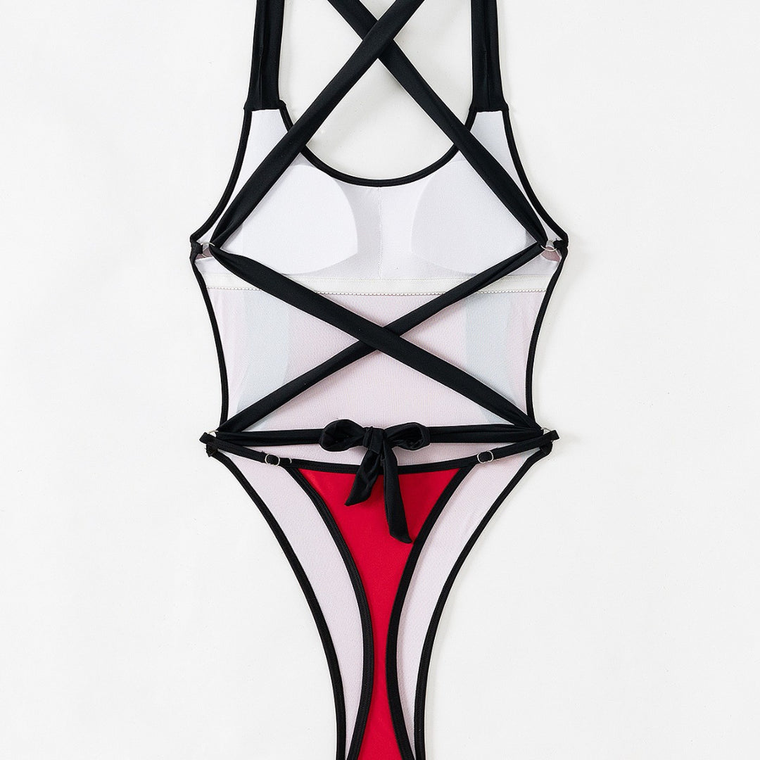 Damen Sportlicher Einteiler mit hohem Beinausschnitt und stylishem Kontrast R&B