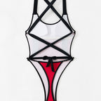 Damen Sportlicher Einteiler mit hohem Beinausschnitt und stylishem Kontrast R&B