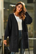 Damen Grobstrick-Kimono-Cardigan mit offenen Ärmeln und praktischen Taschen