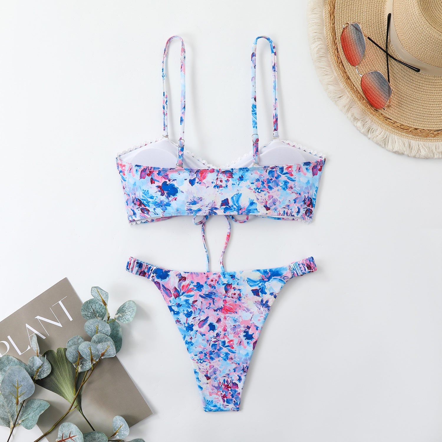 Damen-Bikini-Set mit Raffung und romantischem Blumendesign R&B