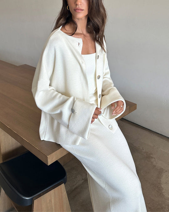 R&B | Gestricktes Langarm Strickjacke, Top und Rock Drei Teile Satz