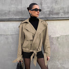 Damen lässige Utility-Jacke im Oversized-Schnitt mit taillierbarem Gürtel und praktischen Taschen R&B