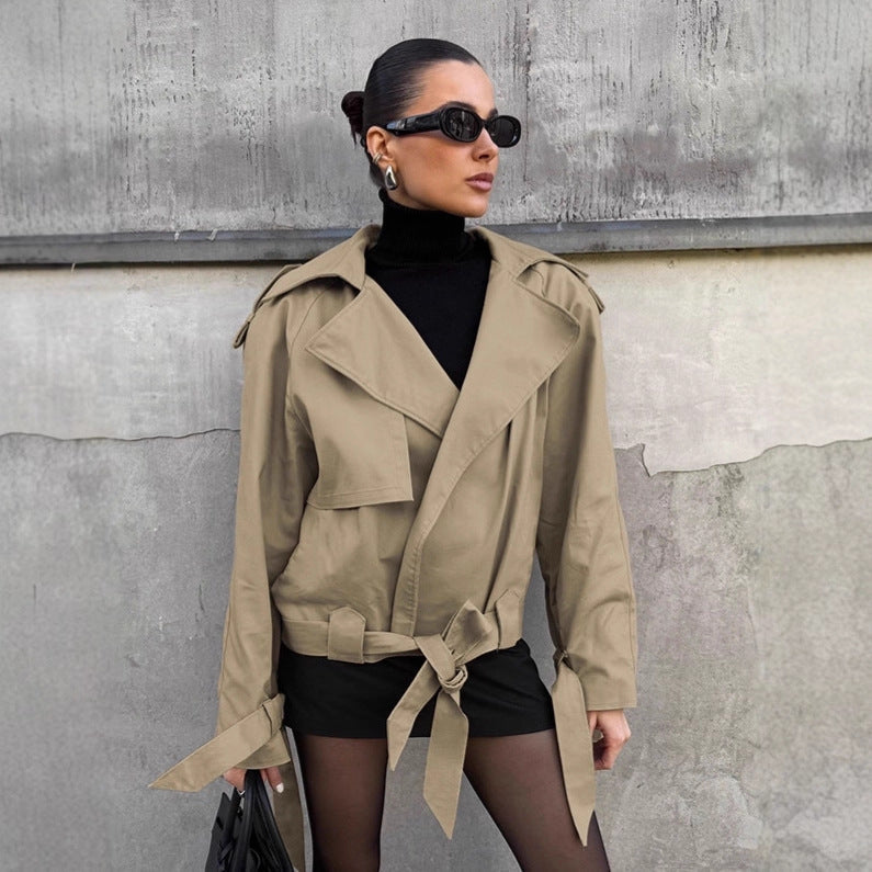 Damen lässige Utility-Jacke im Oversized-Schnitt mit taillierbarem Gürtel und praktischen Taschen R&B